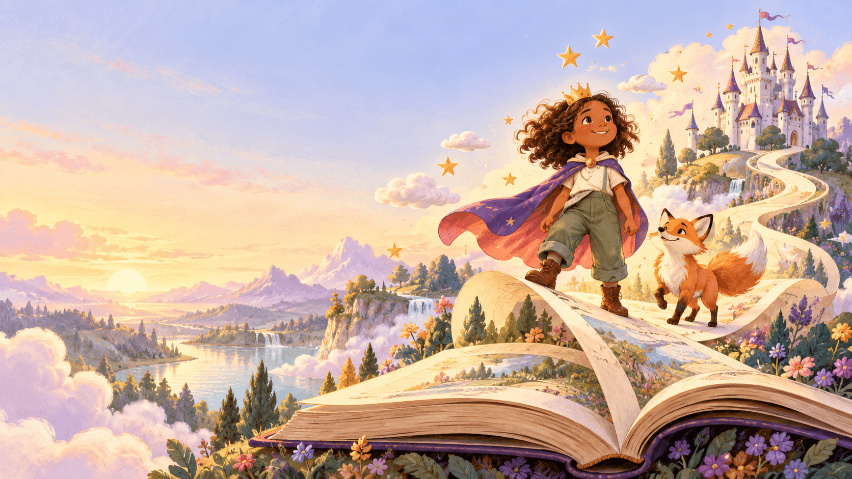 A child becoming the hero of a magical storybook adventure